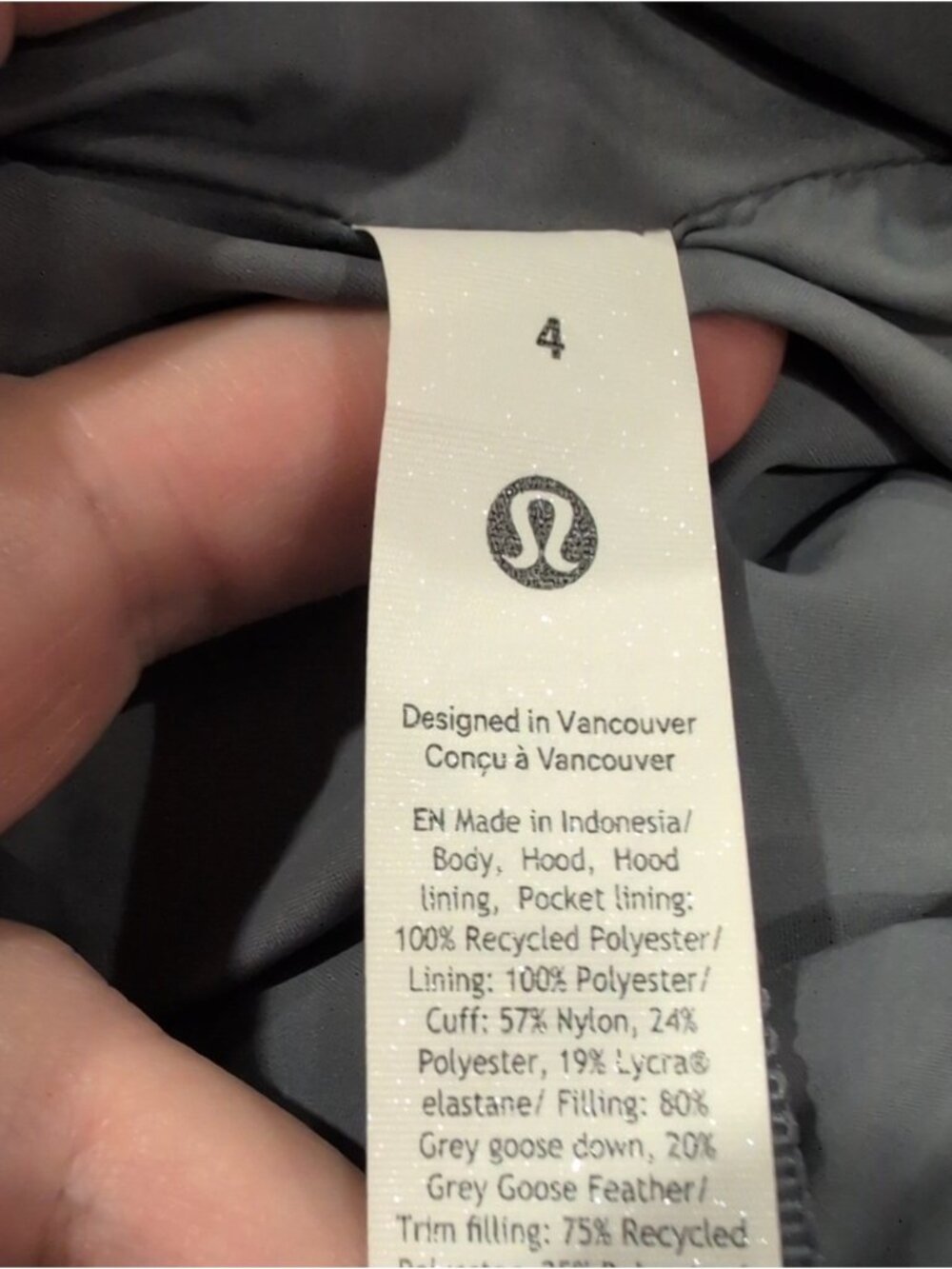 Lululemon Wunder Puff Long Jacket Oil Grey / Belgian Blue Like new - Picture 7 of 9